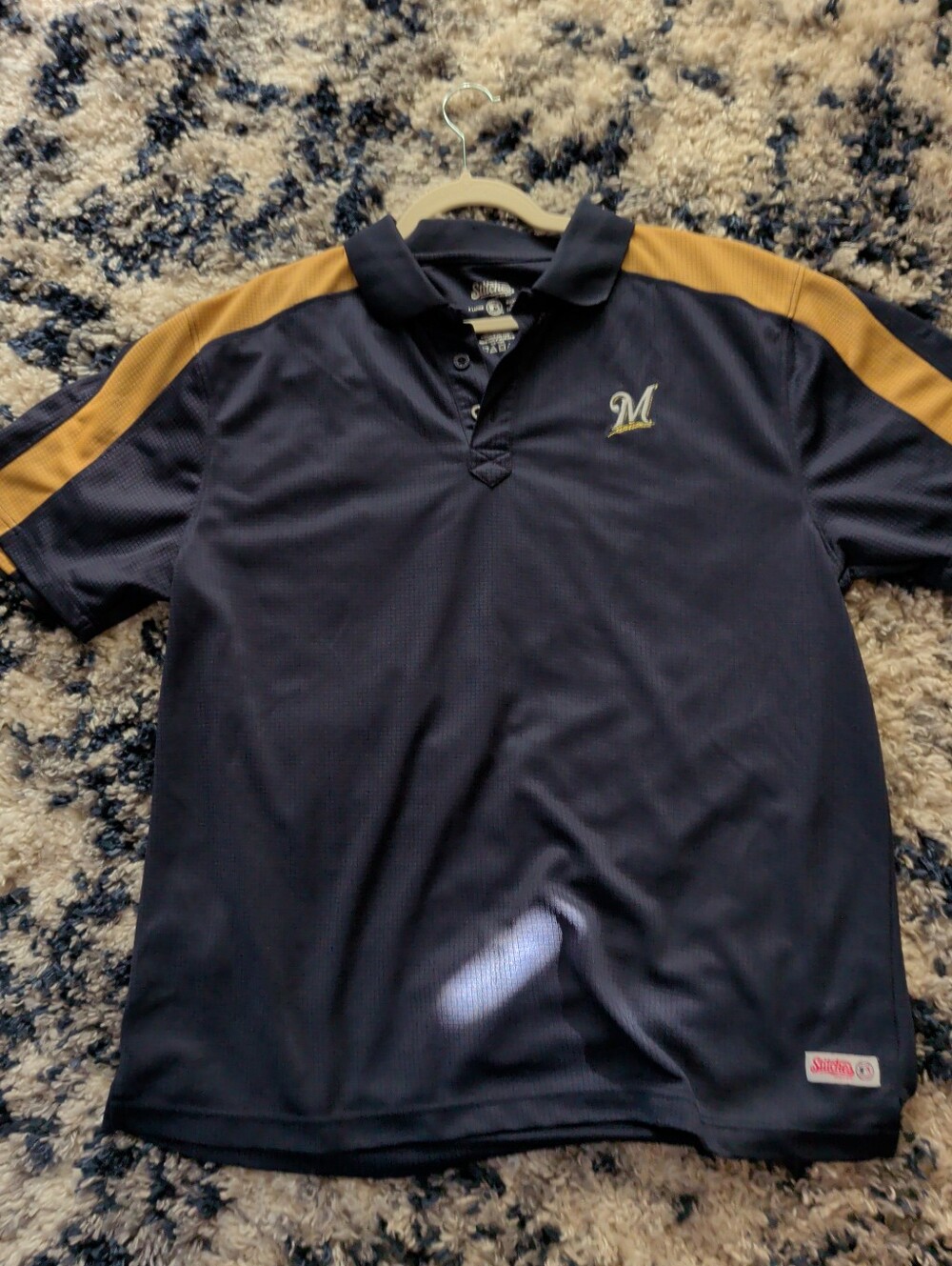 Vintage Stitches Milwaukee Brewers Navy and Gold Polo Shirt